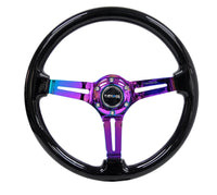 NRG Reinforced Steering Wheel (350mm / 3in. Deep) Blk Wood w/Blk Matte Spoke/Neochrome Center Mark - My Store