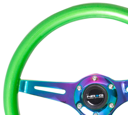 NRG Classic Wood Grain Steering Wheel (350mm) Green Pearl/Flake Paint w/Neochrome 3-Spoke Center - My Store