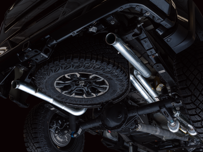 AWE Tuning 22-23 GMC Sierra 1500 AT4X 6.2L 0FG Catback Split Dual (Flat Bumper) - Bashguard(No Tips) - Mammoth Racing -