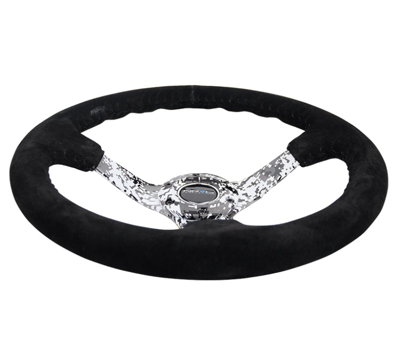 NRG Reinforced Steering Wheel (350mm / 3in. Deep) Blk Suede w/Hydrodipped Digi-Camo Spokes - My Store
