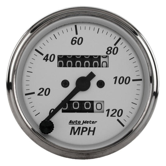 Autometer 3-1/8in Silver Bezel/White Face 120mph Mechanical In-Dash Tacho/Speedometer w/ Trip Gauge - My Store