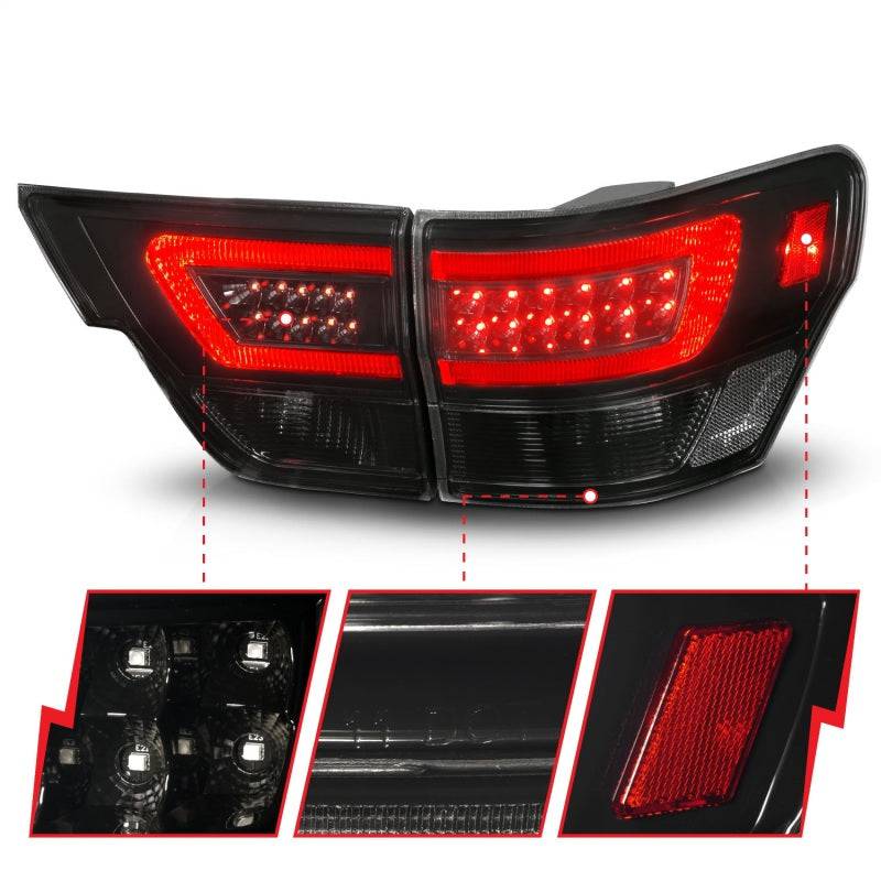 ANZO 11-13 Jeep Grand Cherokee LED Taillights w/ Lightbar Black Housing/Smoke Lens 4pcs - My Store