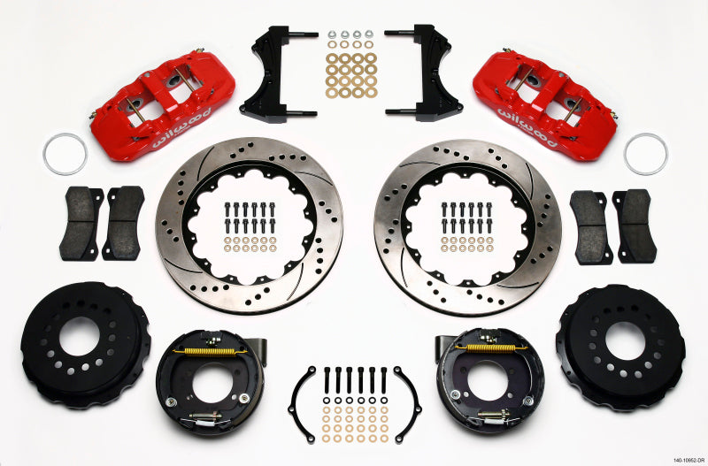 Wilwood Aero4 Rear P-Brake Kit 14.00in Drill Red Ford 8.8 w/2.5in Offset-5 Lug - Mammoth Racing -