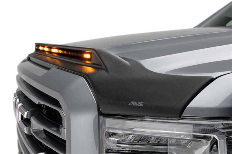 AVS 19-22 GMC Sierra 1500 Aeroskin Low Profile Hood Shield w/ Lights - Black - Mammoth Racing -