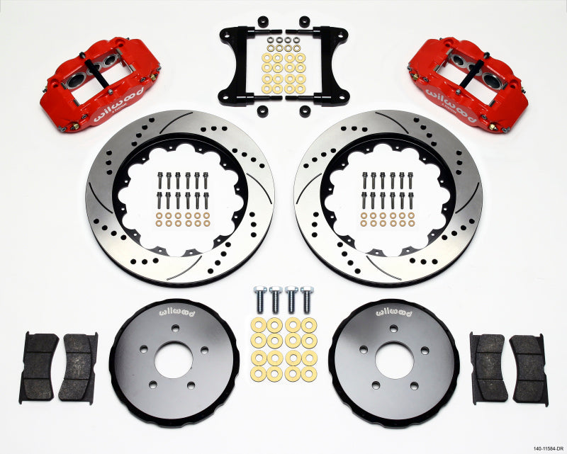 Wilwood Narrow Superlite 6R Front Hat Kit 14.00in Drill Red Nissan 370Z/Fiti G37 - Mammoth Racing -