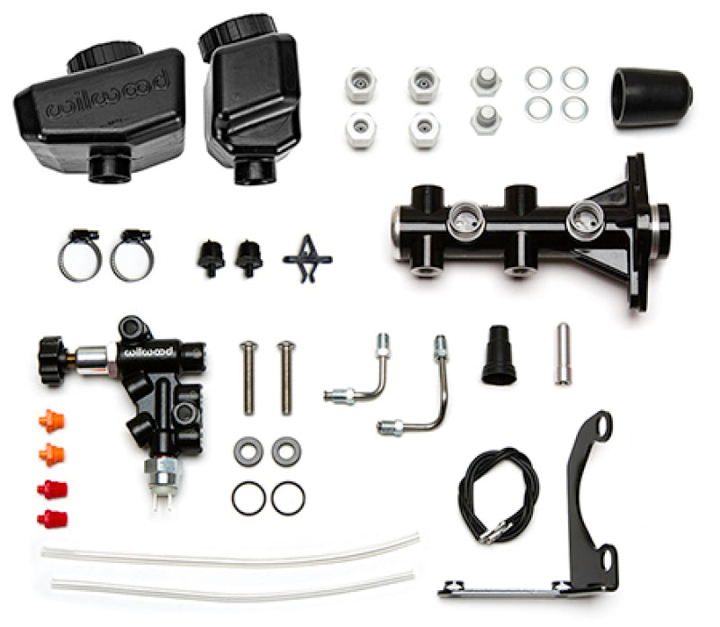 Wilwood Remote Tandem M/C Kit w/Brkt and Valve - 1.12in Bore Black - My Store
