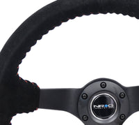 NRG Reinforced Steering Wheel (350mm / 3in. Deep) Blk Suede/Red BBall Stitch w/5mm Matte Blk Spokes - My Store