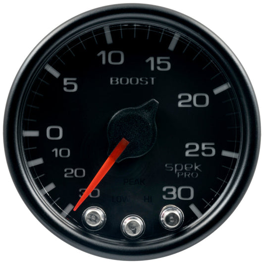 Autometer Spek-Pro Gauge Vac/Boost 2 1/16in 30Inhg-30psi Stepper Motor W/Peak & Warn Black/Black - My Store
