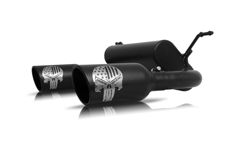 Gibson 18-22 Jeep Wrangler Sport 3.6l 2.5in Patriot Skull Series Cat-Back Dual Exhaust - Blk Ceramic - Mammoth Racing -