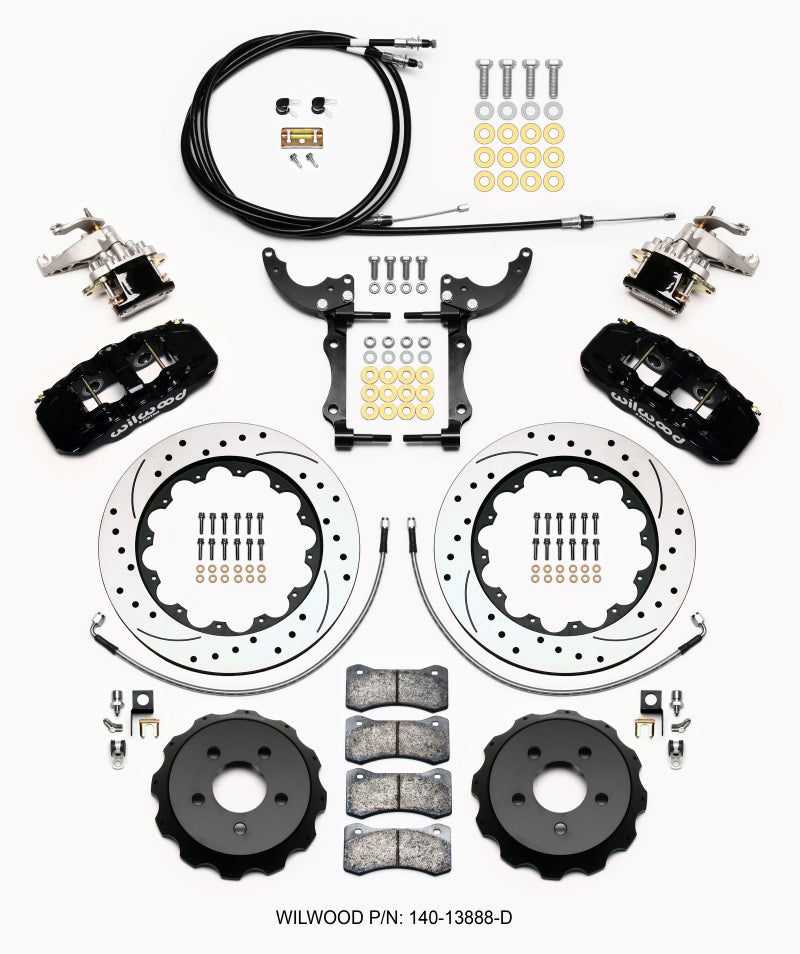 Wilwood Aero4 / MC4 Rear Kit 14.00 Drilled 2015-Up Mustang w/Lines & Cables - My Store