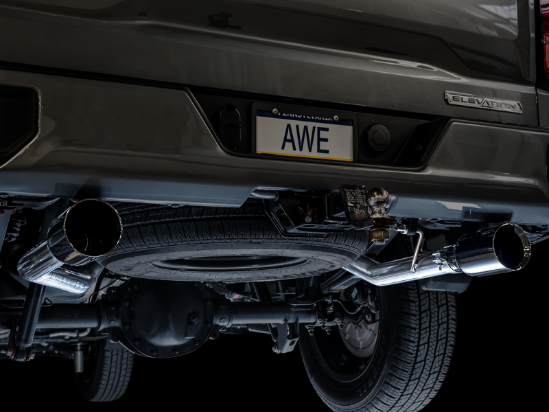 AWE Tuning 4th Gen GM 1500 5.3L 0FG Catback Split Rear Exit (Flat Bumper) - Dual Diamond Tips - Mammoth Racing -