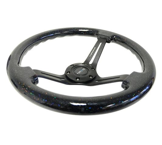 NRG Reinforced Steering Wheel (350mm / 3in. Deep) Black Multi Color Flake Wood w/ Black Matte Center - My Store