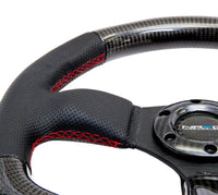 NRG Carbon Fiber Steering Wheel (320mm) Flat Bottom & Leather Trim w/Red Stitching - My Store