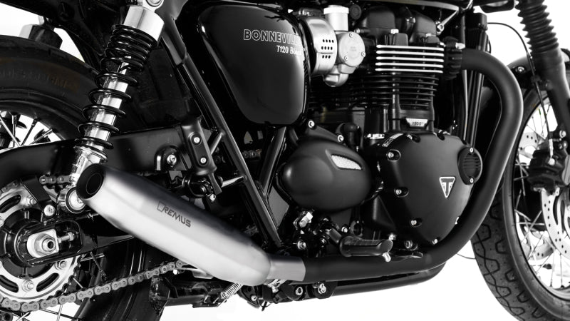 Remus 2016 Triumph Bonneville T120/T120 Black (Euro 4) Tapered Chrome Slip On - Right Side - Mammoth Racing -