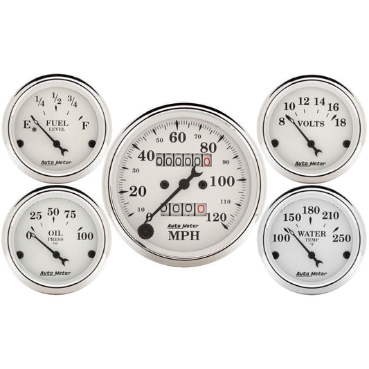 Auto Meter Speedometer 3-1/8in and 2-1/16in Mechanical 5-Piece Old Tyme White Gauge Kit - My Store