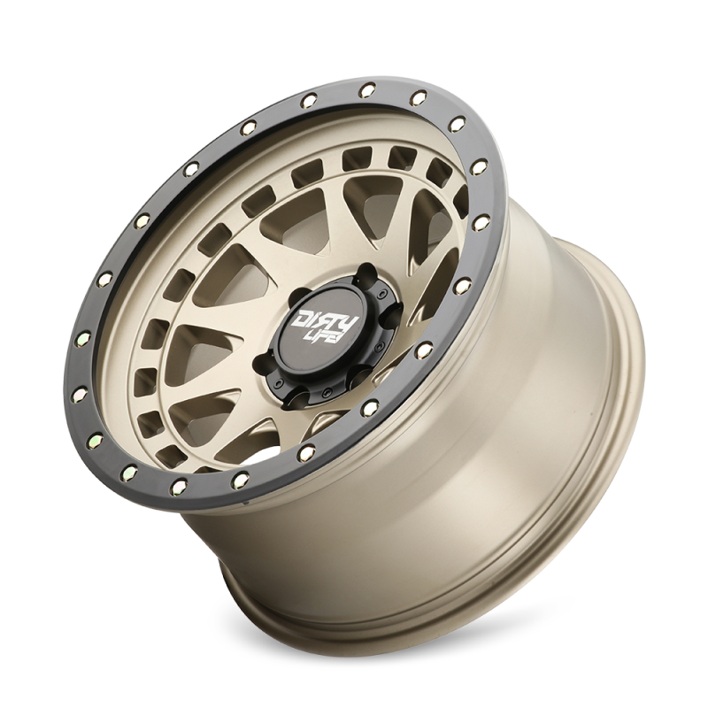 Dirty Life 9311 Enigma Pro 17x9/8x165.1 BP/-12mm Offset/130.8mm Hub Satin Gold Wheel - Beadlock - Mammoth Racing -