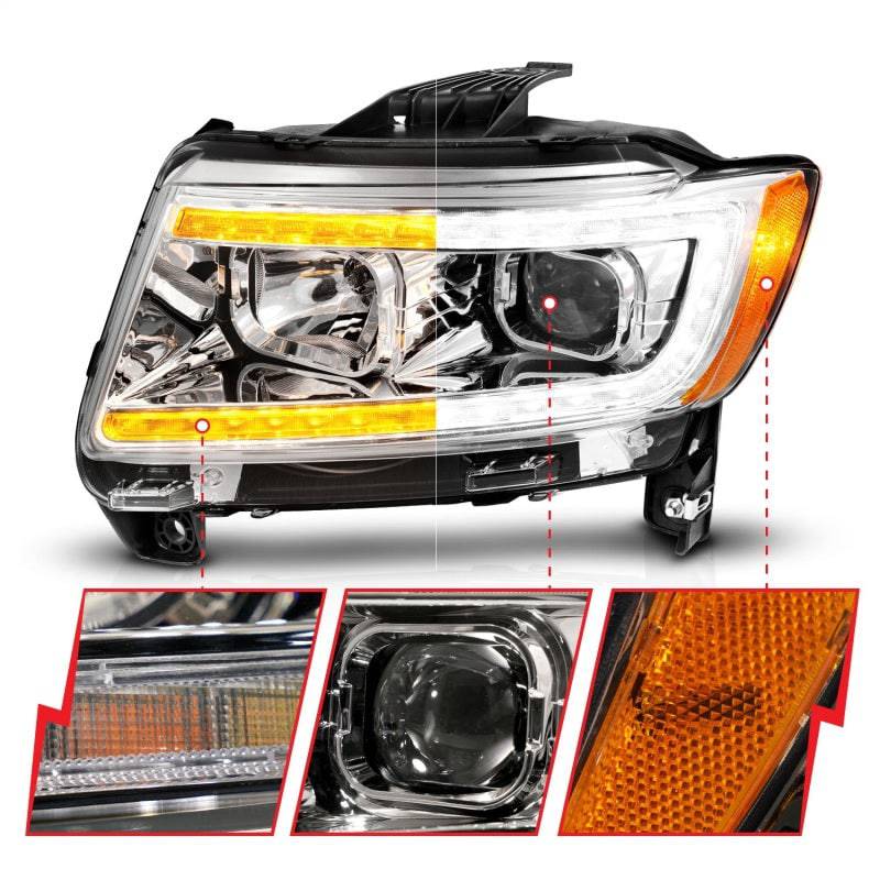 ANZO 11-13 Jeep Grand Cherokee (Factory Halogen Only) Projector Headlights w/Light Bar Swchbk Chrome - My Store