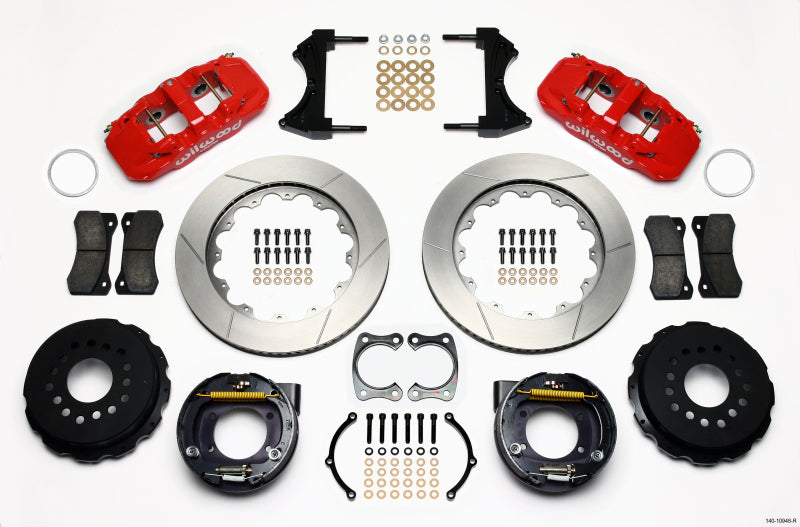 Wilwood Aero4 Rear P-Brake Kit 14.00in Red Big Ford New Style 2.50in Offset - Mammoth Racing -