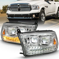 ANZO 2009-2018 Dodge Ram 1500 Led Projector Plank Style Switchback H.L Halo Chrome Amber (OE Style) - My Store