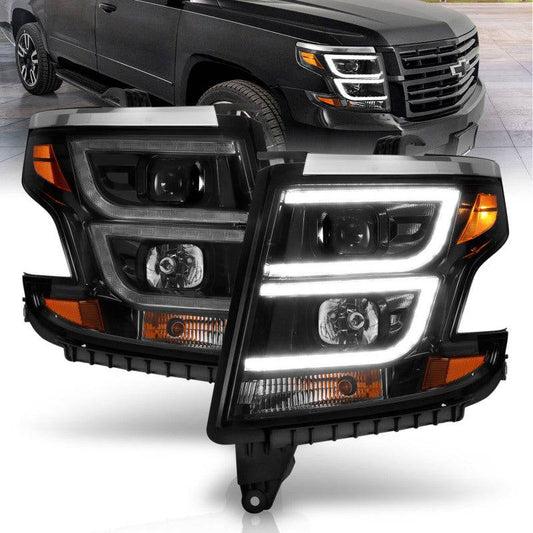 ANZO 2015-2020 Chevy Tahoe Projector Headlights Plank Style Black w/DRL - My Store