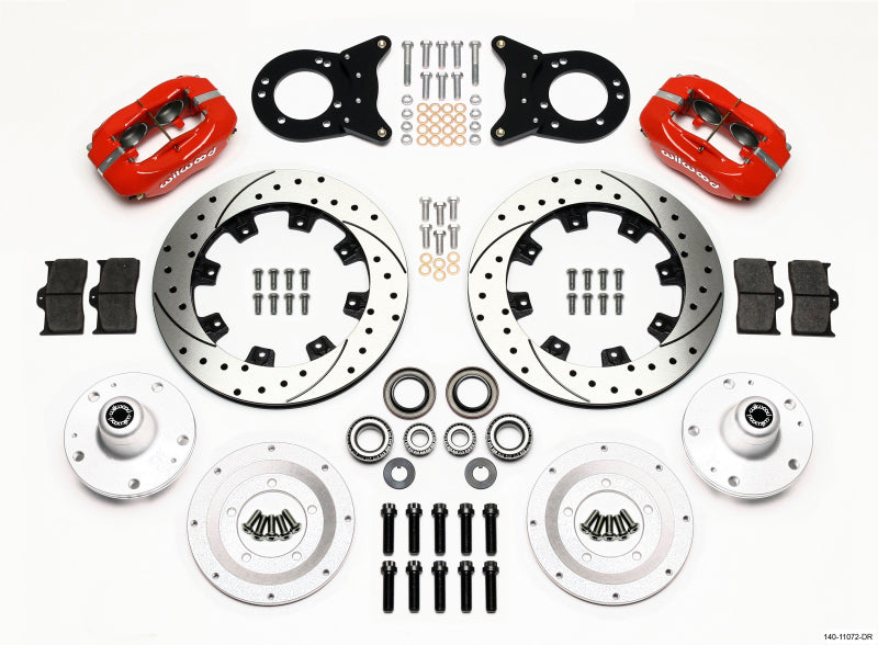 Wilwood Forged Dynalite Front Kit 12.19in Drill Red 1965-1969 Mustang Disc & Drum Spindle - Mammoth Racing -