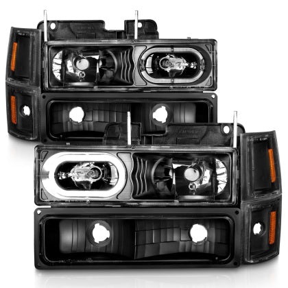 ANZO 88-98 Chevrolet C1500 Crystal Headlights Black Housing w/ Signal and Side Marker Lights - My Store