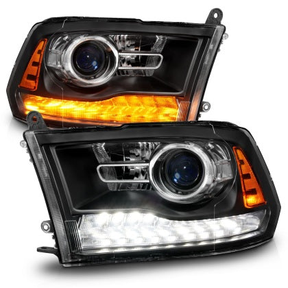 ANZO 09-18 Dodge Ram 1500/2500/3500 LED Plank Style Headlights Switchback + Sequential - Matte Black - My Store