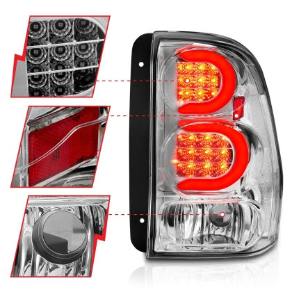 ANZO 2002-2009 Chevrolet Trailblazer LED Tail Lights w/ Light Bar Chrome Housing Clear Lens - Mammoth Racing -