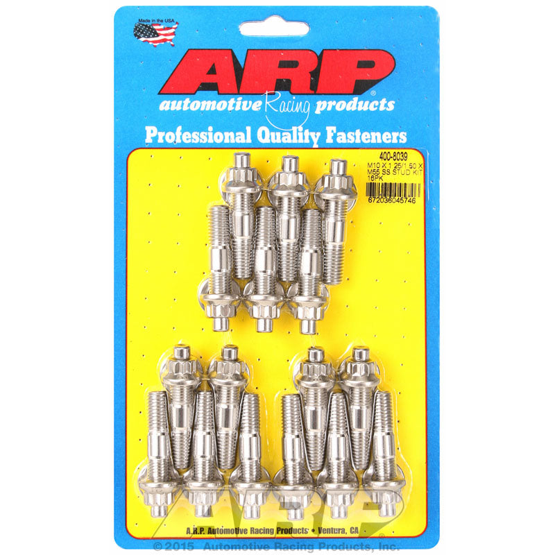 ARP M10 x 1.25/1.50 x 55mm Stainless Steel Broached Stud Kit - 16 Pieces - Mammoth Racing -