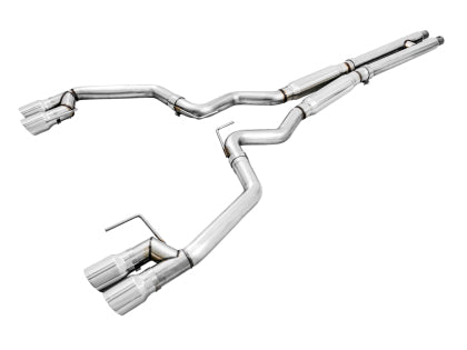 AWE Tuning 2018+ Ford Mustang GT (S550) Cat-back Exhaust - Track Edition (Quad Chrome Silver Tips) - Mammoth Racing -