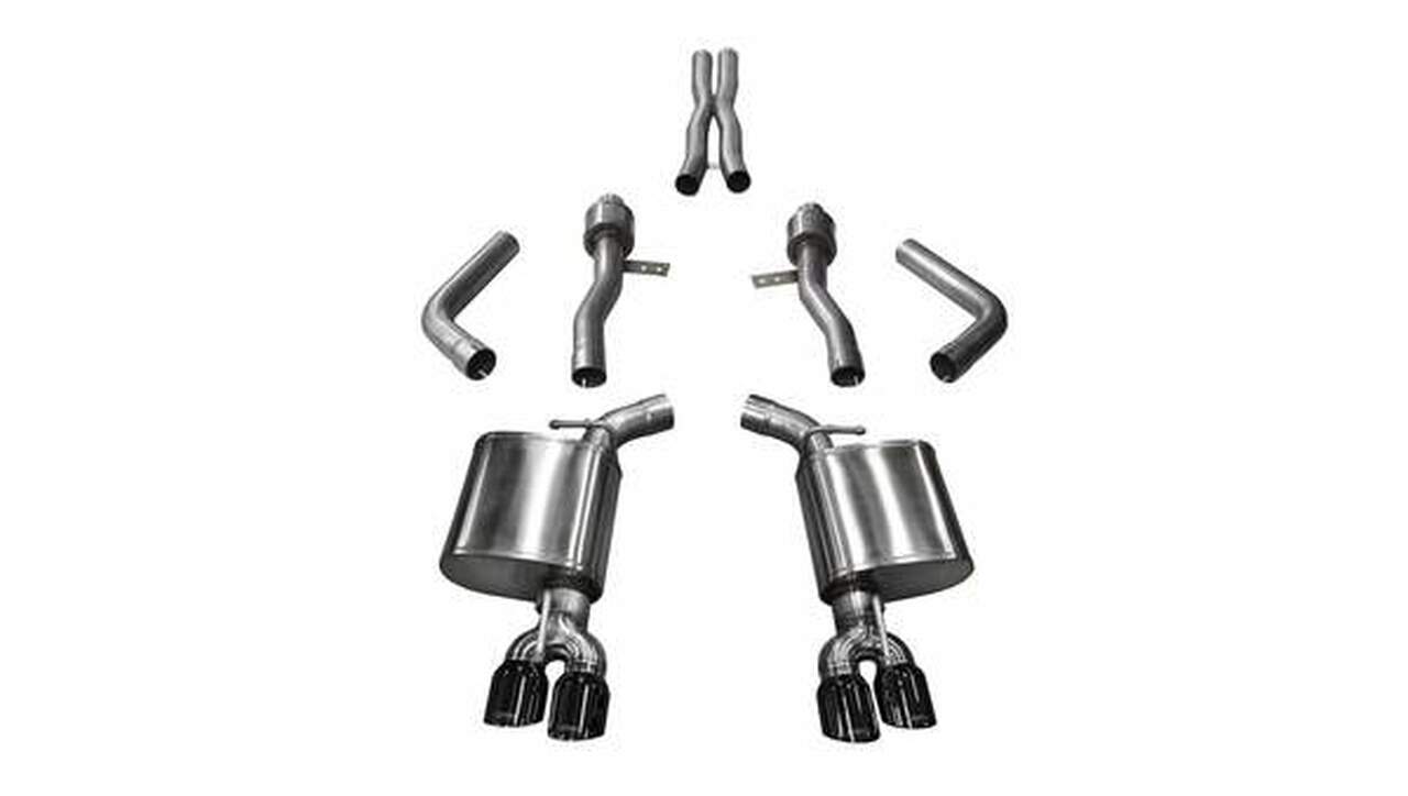 Corsa 15-17 Dodge Challenger Hellcat Dual Rear Exit Sport Exhaust w/ 3.5in Black Tips - Mammoth Racing -