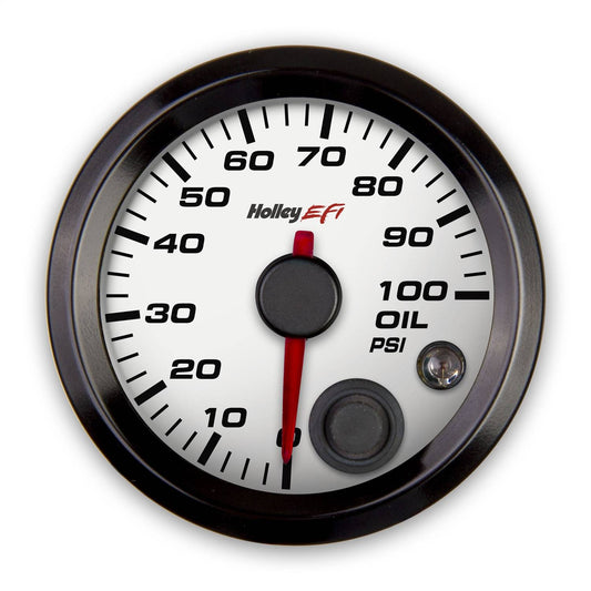 Holley 553-127w EFI Oil Pressure Gauge 2 1/16 in. Diameter 0-100 psi. CAN White Face Black Bezel EFI Oil Pressure Gauge - My Store