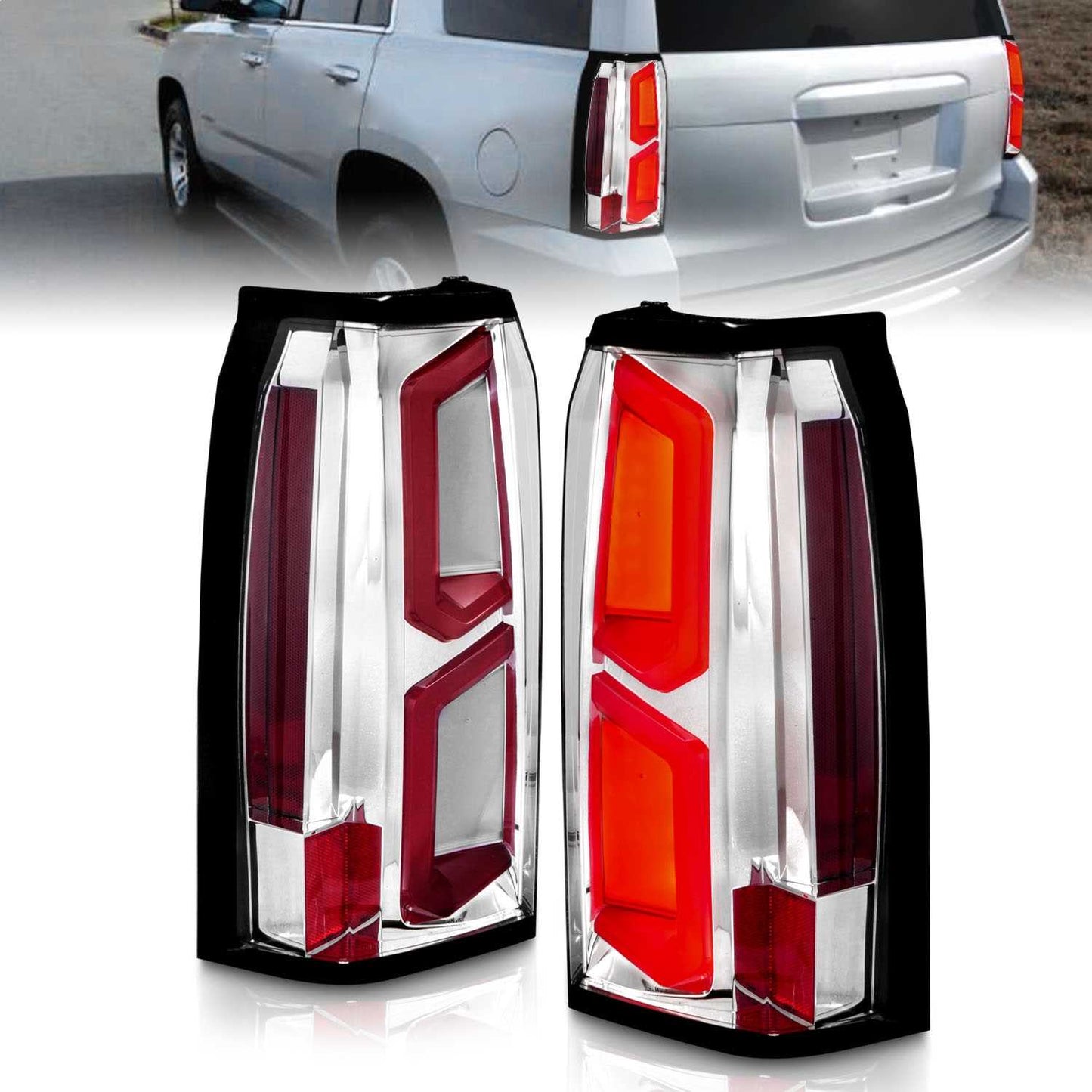 ANZO 2015-2020 Chevrolet Tahoe LED Tail Lights w/ Light Bar Chrome Housing Clear Lens - Mammoth Racing -