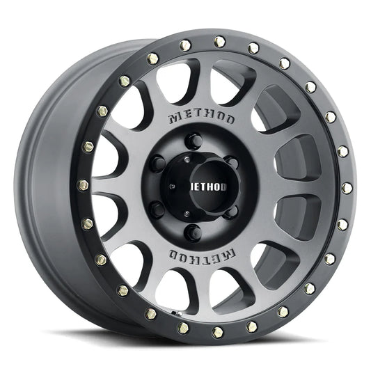 Method Mr305 NV 17x8.5 / 0mm Offset / 5x5 BP / 94mm CB / Titanium - Matte Black Lip Wheel - Mammoth Racing -