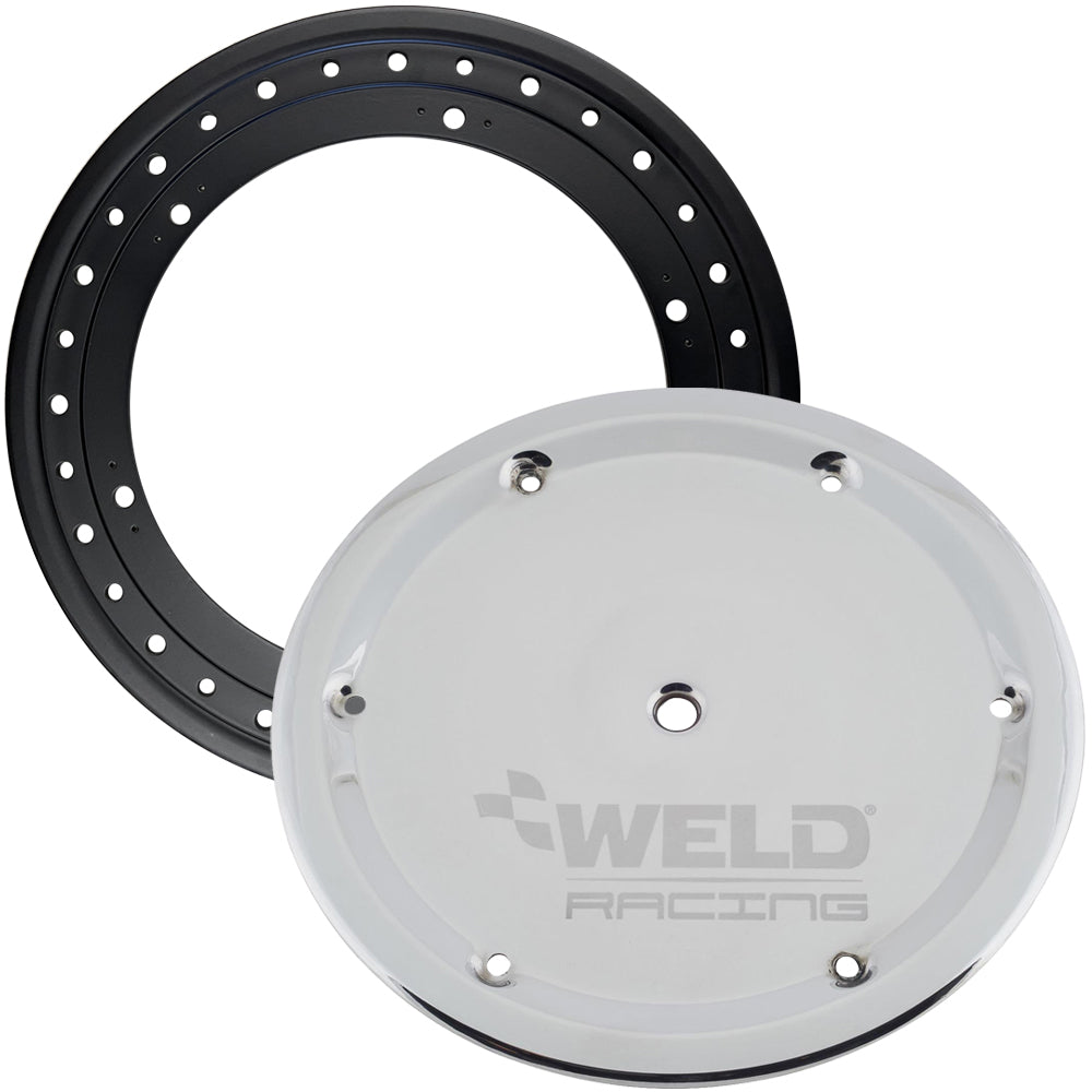 Weld Oval Beadlock Ring 15in. (16-Hole/Bolt-On) - Black w/6-Dzus Cover - Mammoth Racing -