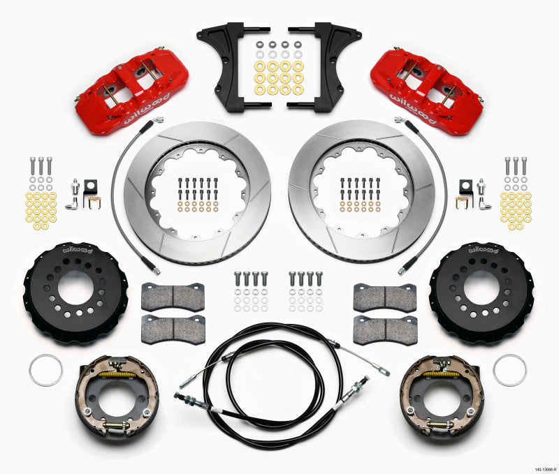 Wilwood Aero4 Rear Kit 14.00 Red 2005-2014 Mustang w/ BMR Suspn. w/Lines - My Store