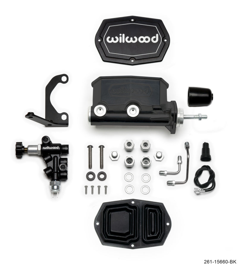 Wilwood Compact Tandem M/C - 15/16in Bore w/RH Bracket and Valve (Pushrod) - Black - My Store