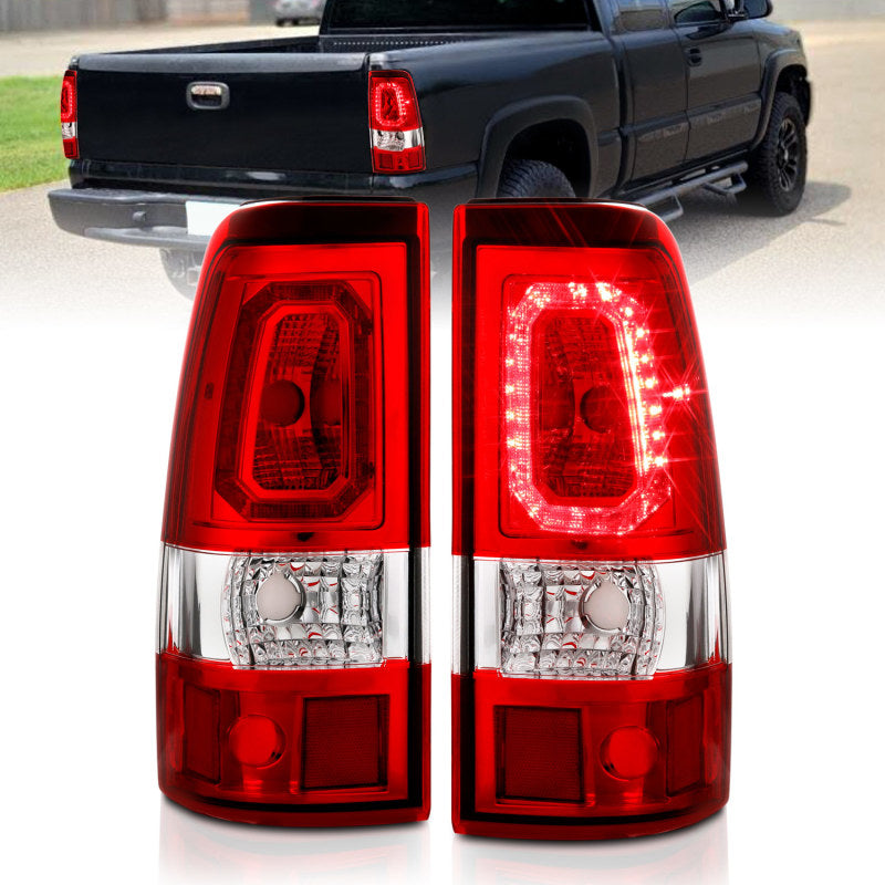 ANZO 1999-2002 Chevy Silverado 1500 LED Taillights Plank Style Chrome With Red/Clear Lens - Mammoth Racing -