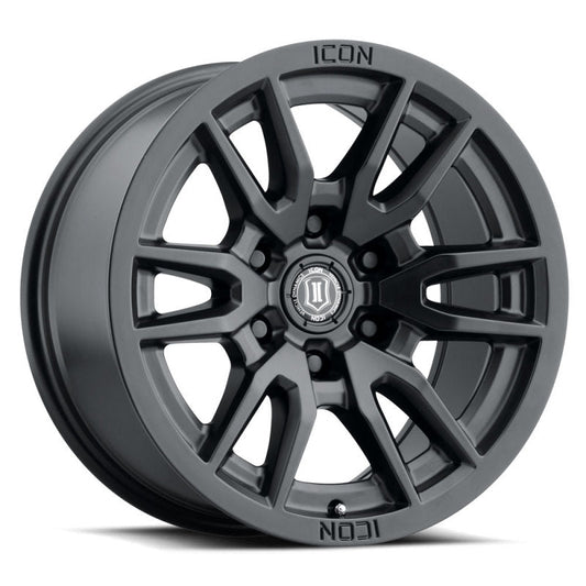 Icon Vector 6 17x8.5 6x5.5 0mm Offset 4.75in BS 106.1mm Bore Satin Black Wheel - Mammoth Racing -