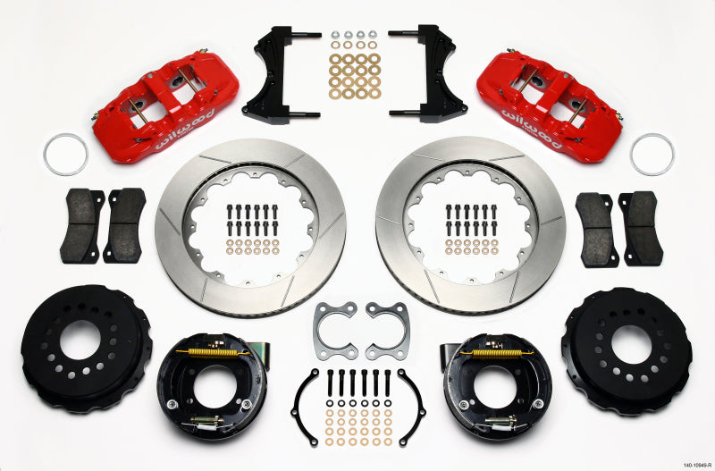 Wilwood Aero4 Rear P-Brake Kit 14.00in Red Small Ford 2.50in Offset - Mammoth Racing -