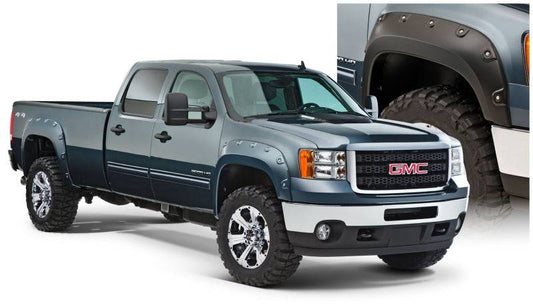 Bushwacker 11-14 GMC Sierra 3500 Fleetside Boss Pocket Style Flares 4pc Excludes Dually - Black - Mammoth Racing -