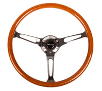 NRG Reinforced Steering Wheel (360mm) Classic Wood Grain w/Chrome Cutout 3-Spoke Center - My Store