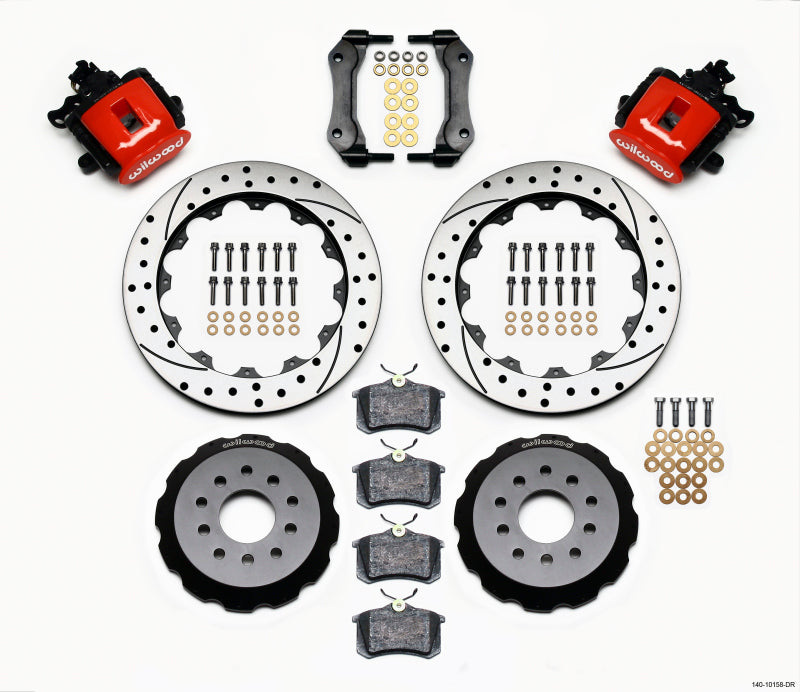 Wilwood Combination Parking Brake Rear Kit 12.88in Drilled Red Mustang 94-04 - Mammoth Racing -