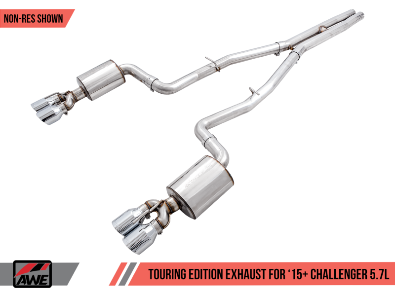 AWE Tuning 2017+ Challenger 5.7L Touring Edition Exhaust - Non-Resonated - Chrome Silver Quad Tips - Mammoth Racing -