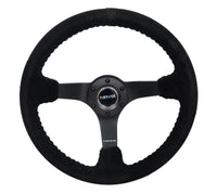 NRG Reinforced Steering Wheel (350mm / 3in. Deep) Blk Suede/Blk Bball Stitch w/5mm Matte Black Spoke - My Store