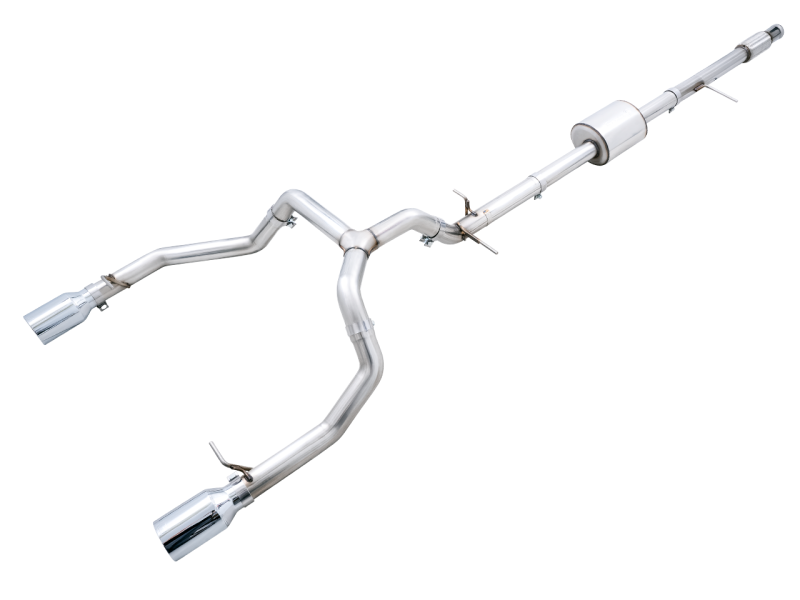 AWE Tuning 4th Gen GM 1500 5.3L 0FG Catback Split Rear Exit (Flat Bumper) - Quad Chrome Tips - Mammoth Racing -