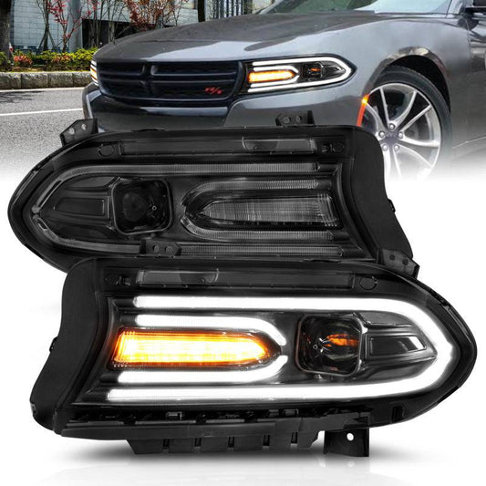 ANZO 2015-2018 Dodge Charger Projector Headlights Plank Style Black - My Store