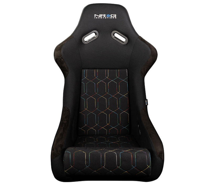 NRG FRP Bucket Seat (Black w/ Multi Color Geometric Pattern) - Large - My Store