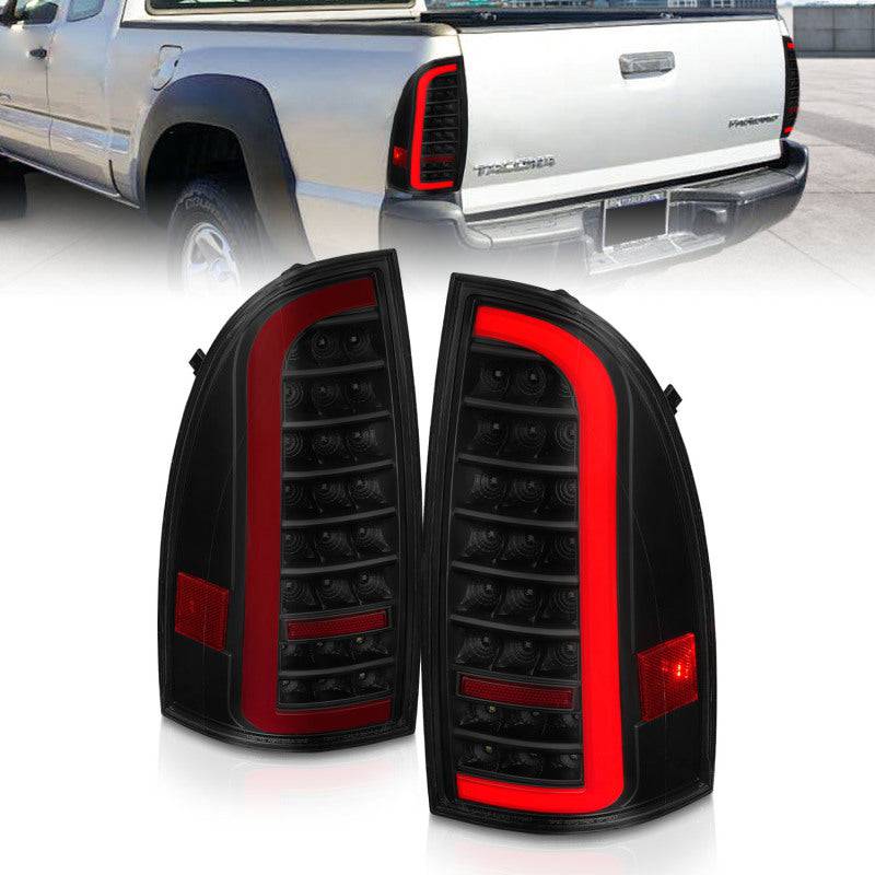 ANZO 05-15 Toyota Tacoma Full LED Tail Lights w/Light Bar Sequential Black Housing Smoke Lens - Mammoth Racing -