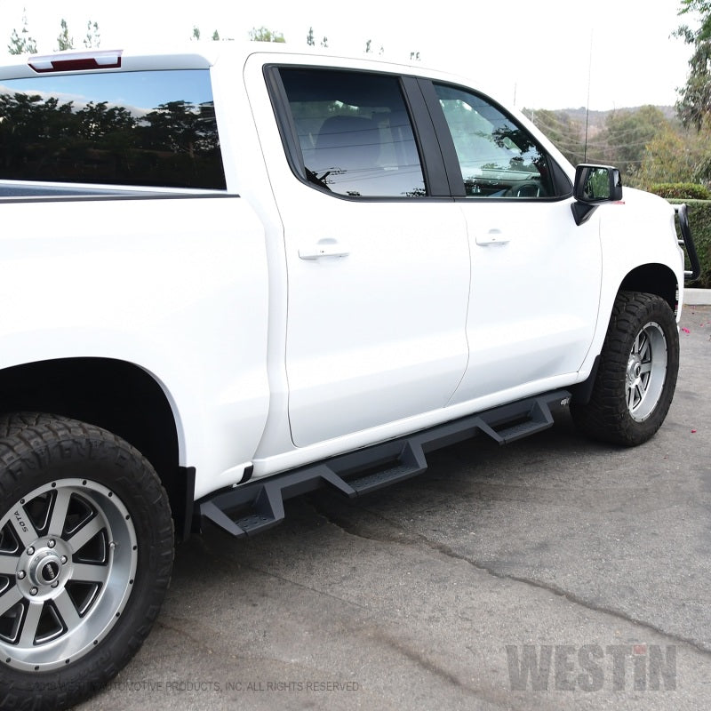 Westin 2019 Chevrolet Silverado/Sierra 1500 (5.5ft) Drop Wheel to Wheel Nerf Step Bars - Txt Black - Mammoth Racing -